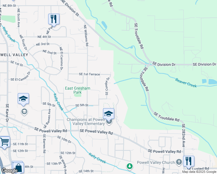 map of restaurants, bars, coffee shops, grocery stores, and more near 252 Southeast Condor Drive in Gresham