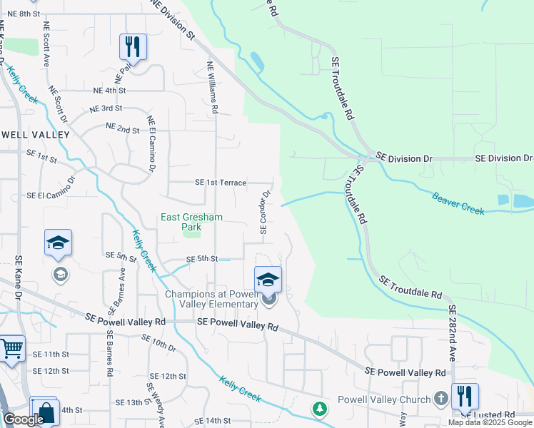 map of restaurants, bars, coffee shops, grocery stores, and more near 252 Southeast Condor Drive in Gresham