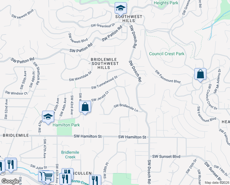 map of restaurants, bars, coffee shops, grocery stores, and more near 3901 Southwest 36th Place in Portland