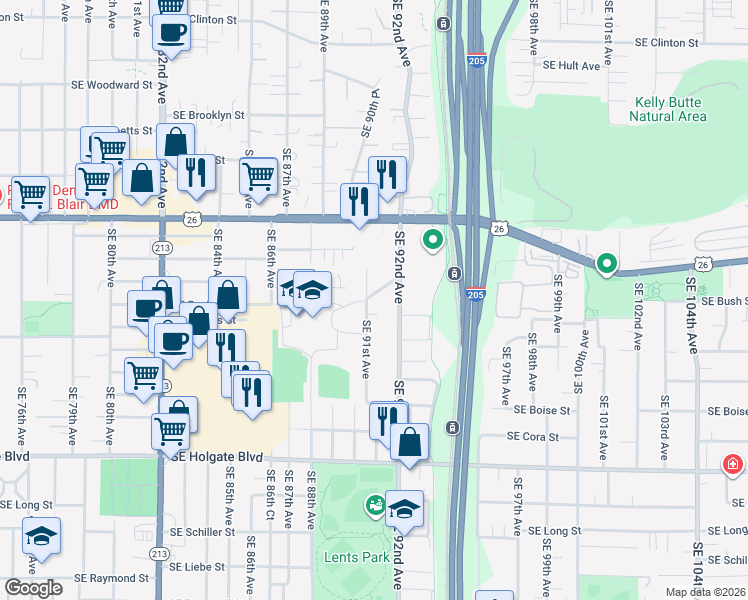 map of restaurants, bars, coffee shops, grocery stores, and more near 3720 Southeast 91st Avenue in Portland