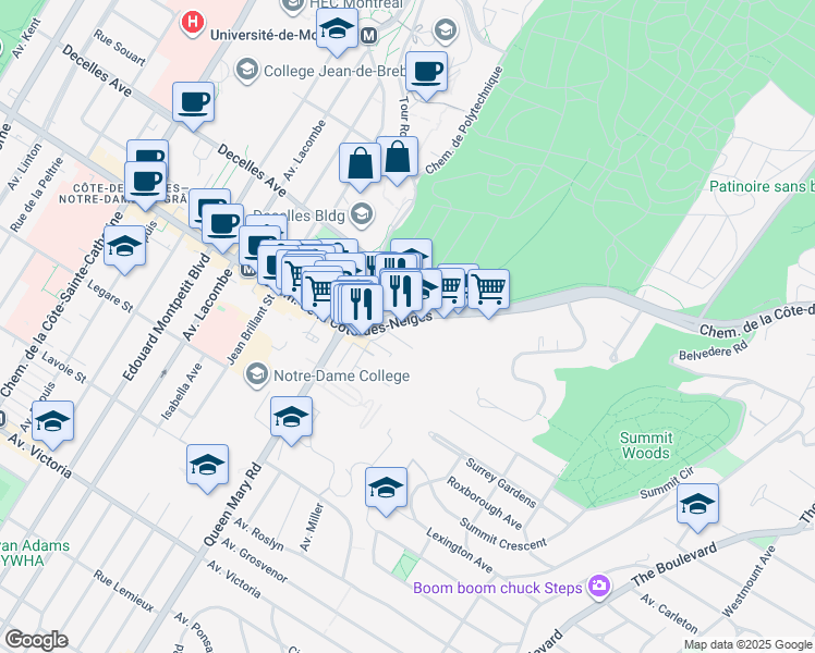 map of restaurants, bars, coffee shops, grocery stores, and more near in Montreal