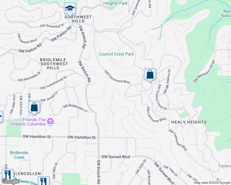 map of restaurants, bars, coffee shops, grocery stores, and more near 3921 Southwest Chesapeak Avenue in Portland