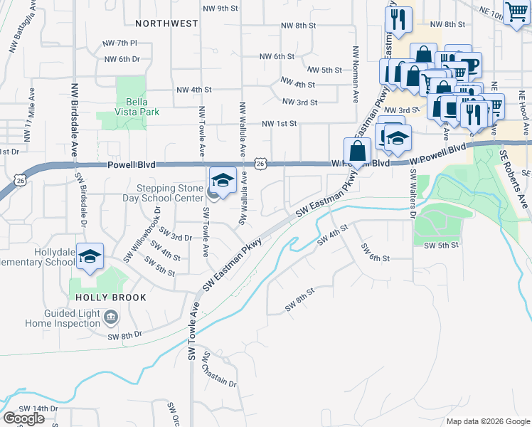 map of restaurants, bars, coffee shops, grocery stores, and more near 49 Florence Terrace in Gresham