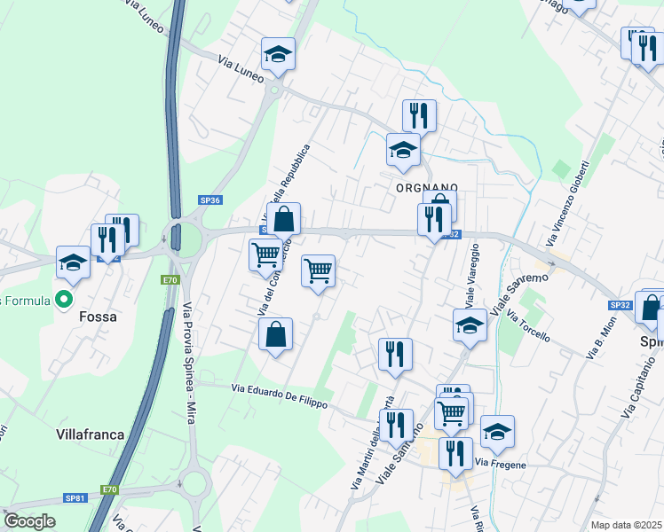 map of restaurants, bars, coffee shops, grocery stores, and more near 21 Via delle Industrie in Mestre, Venezia