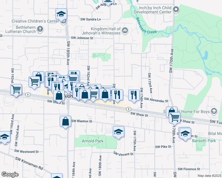 map of restaurants, bars, coffee shops, grocery stores, and more near 3430 Southwest 178th Avenue in Aloha