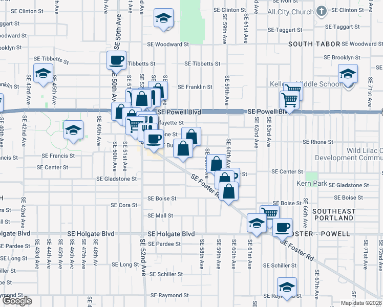 map of restaurants, bars, coffee shops, grocery stores, and more near 5617 Southeast Francis Street in Portland