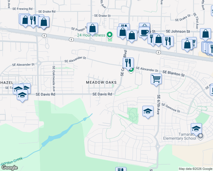 map of restaurants, bars, coffee shops, grocery stores, and more near 3484 Southeast Little Valley Avenue in Hillsboro