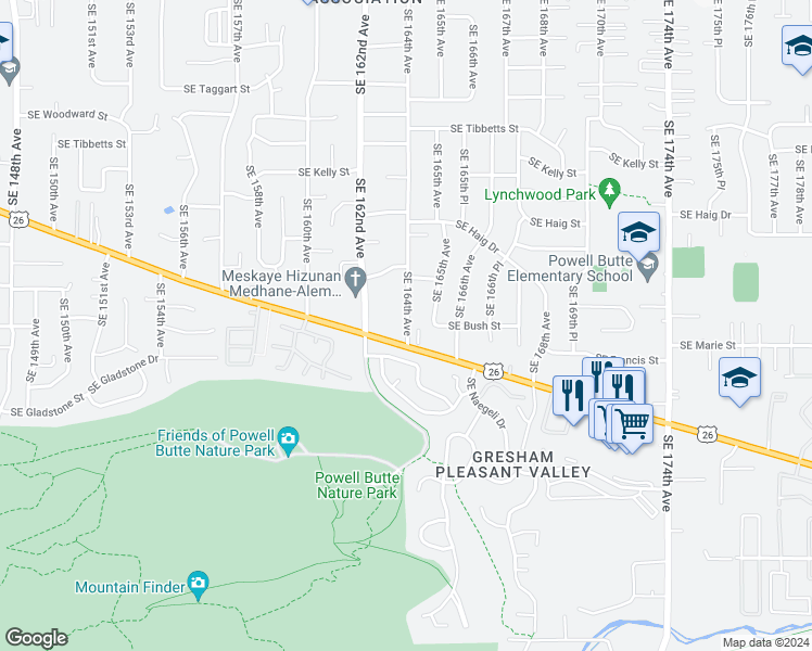 map of restaurants, bars, coffee shops, grocery stores, and more near 3811 Southeast 164th Avenue in Portland