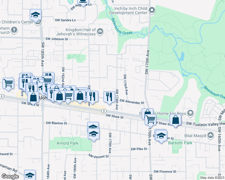 map of restaurants, bars, coffee shops, grocery stores, and more near 17464 Southwest Cricket Court in Beaverton