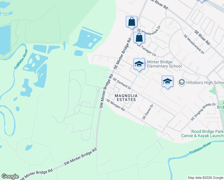 map of restaurants, bars, coffee shops, grocery stores, and more near 1498 Southeast Kobus Way in Hillsboro
