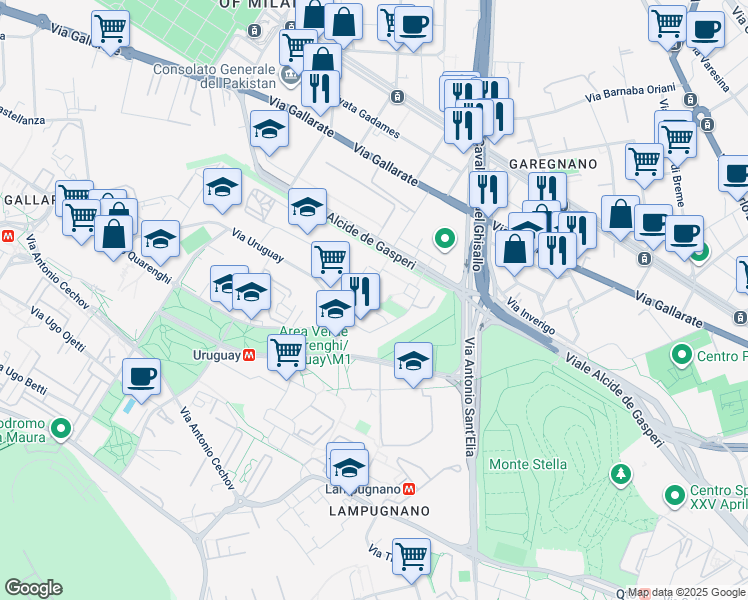 map of restaurants, bars, coffee shops, grocery stores, and more near 5 Via delle Ande in Milano