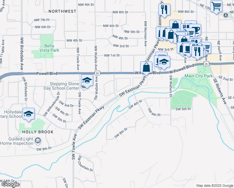 map of restaurants, bars, coffee shops, grocery stores, and more near 209 Southwest Florence Avenue in Gresham