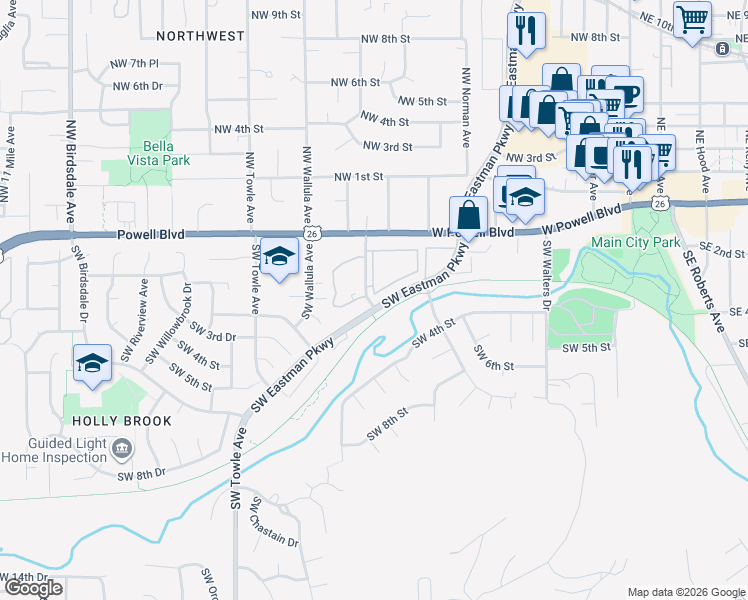 map of restaurants, bars, coffee shops, grocery stores, and more near 209 Southwest Florence Avenue in Gresham