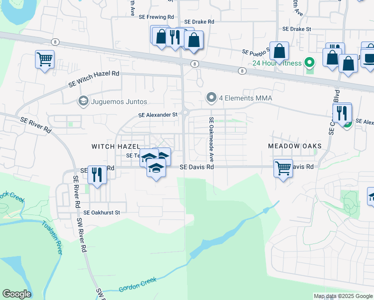 map of restaurants, bars, coffee shops, grocery stores, and more near 3511 Southeast Brookwood Avenue in Hillsboro