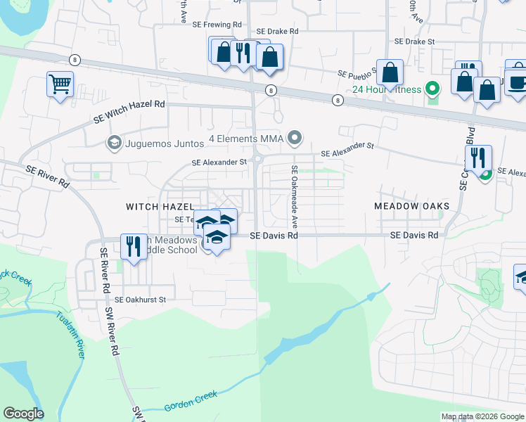 map of restaurants, bars, coffee shops, grocery stores, and more near 3420 Southeast Brookwood Avenue in Hillsboro