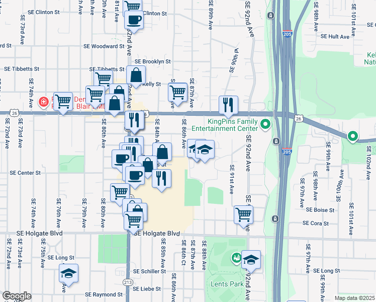 map of restaurants, bars, coffee shops, grocery stores, and more near 3710 Southeast 86th Avenue in Portland