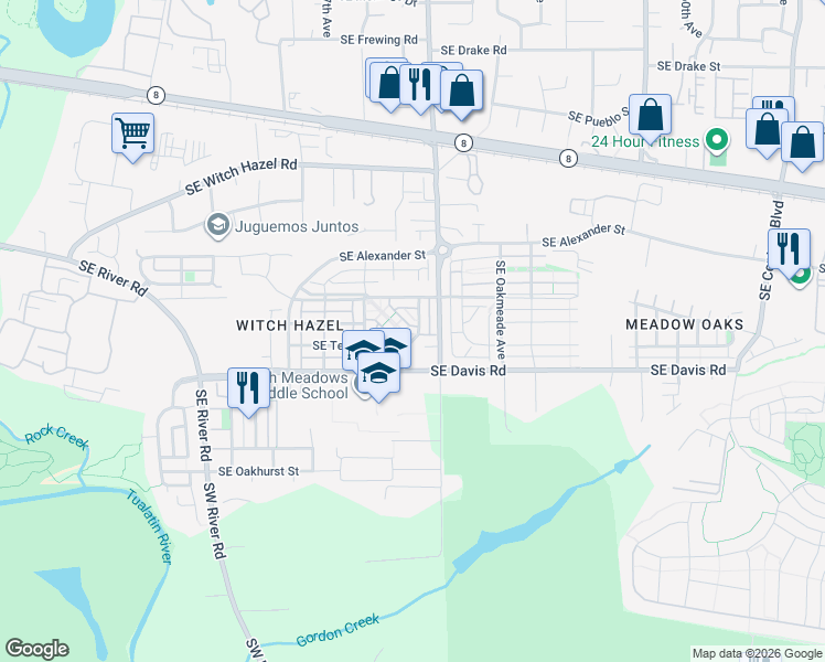 map of restaurants, bars, coffee shops, grocery stores, and more near 3511 Southeast Brookwood Avenue in Hillsboro