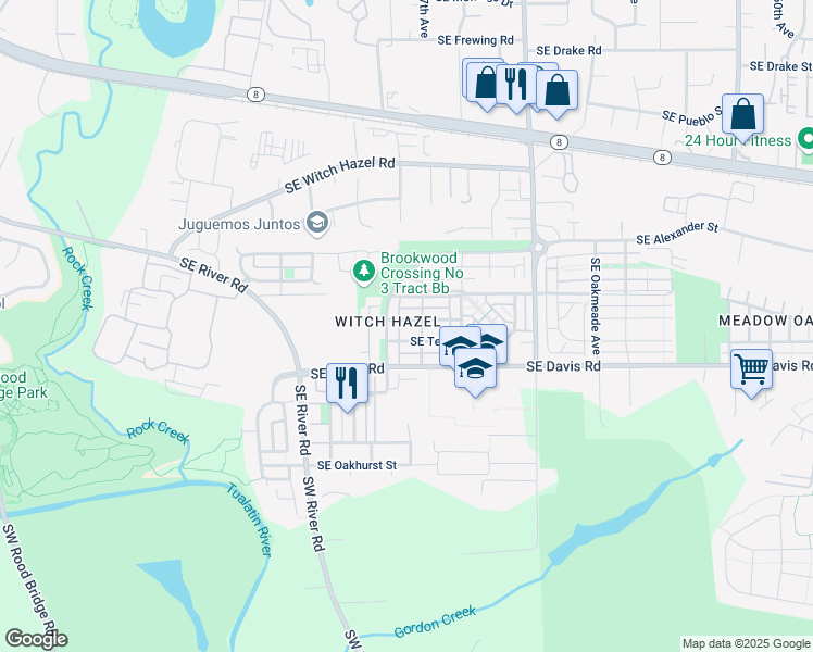 map of restaurants, bars, coffee shops, grocery stores, and more near 4556 Southeast Olivewood Street in Hillsboro