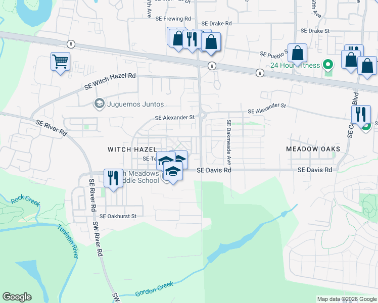 map of restaurants, bars, coffee shops, grocery stores, and more near 3511 Southeast Brookwood Avenue in Hillsboro