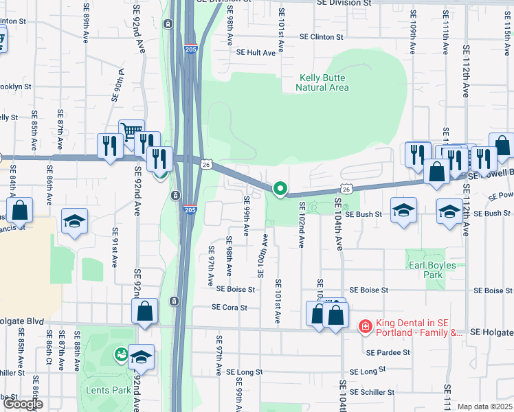 map of restaurants, bars, coffee shops, grocery stores, and more near 3732 Southeast 99th Avenue in Portland