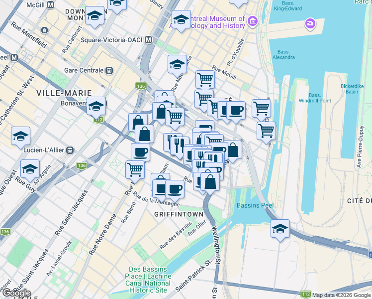 map of restaurants, bars, coffee shops, grocery stores, and more near 300 Rue Ann in Montrã©Al