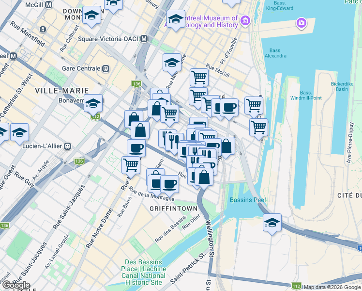 map of restaurants, bars, coffee shops, grocery stores, and more near 1010 William Street in Montrã©Al