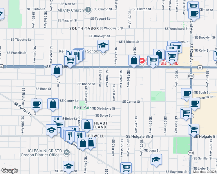 map of restaurants, bars, coffee shops, grocery stores, and more near 3716 Southeast 70th Avenue in Portland