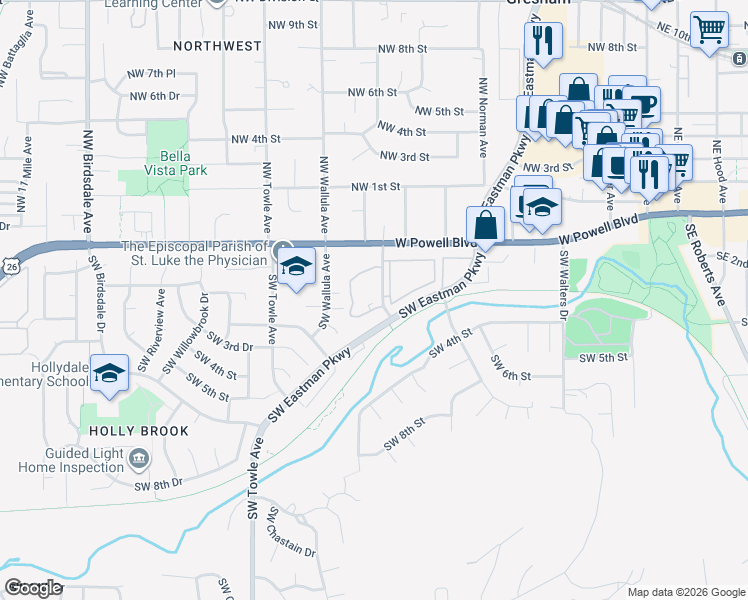 map of restaurants, bars, coffee shops, grocery stores, and more near 209 Southwest Florence Avenue in Gresham
