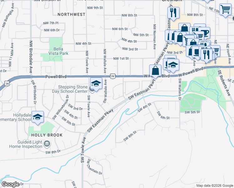 map of restaurants, bars, coffee shops, grocery stores, and more near 49 Florence Terrace in Gresham