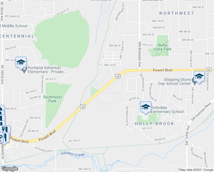 map of restaurants, bars, coffee shops, grocery stores, and more near 2700 West Powell Boulevard in Gresham