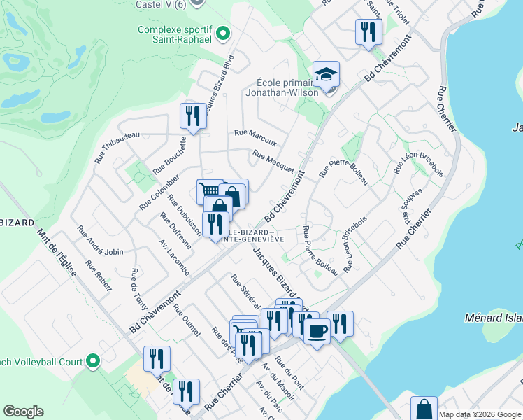 map of restaurants, bars, coffee shops, grocery stores, and more near in Montreal