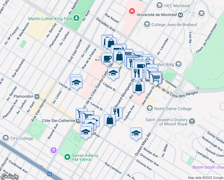 map of restaurants, bars, coffee shops, grocery stores, and more near 5580 Rue Légaré in Montréal