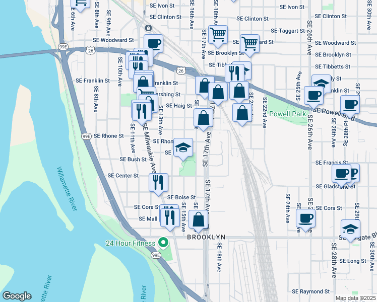 map of restaurants, bars, coffee shops, grocery stores, and more near in Portland