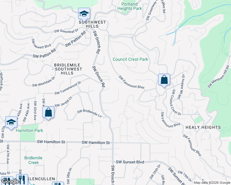 map of restaurants, bars, coffee shops, grocery stores, and more near 3935 Southwest Martins Lane in Portland