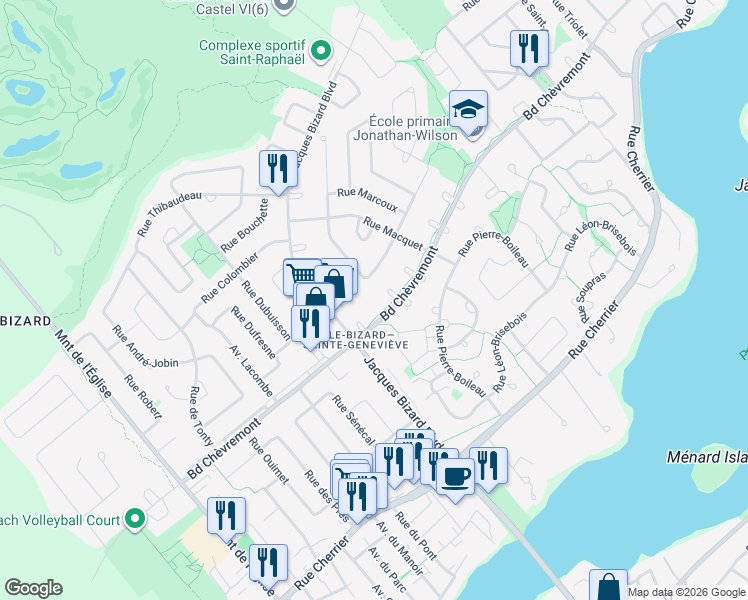 map of restaurants, bars, coffee shops, grocery stores, and more near in Montreal
