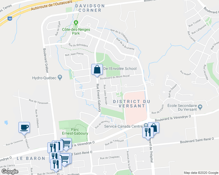 map of restaurants, bars, coffee shops, grocery stores, and more near 117 Rue Henri-Dunant in Gatineau