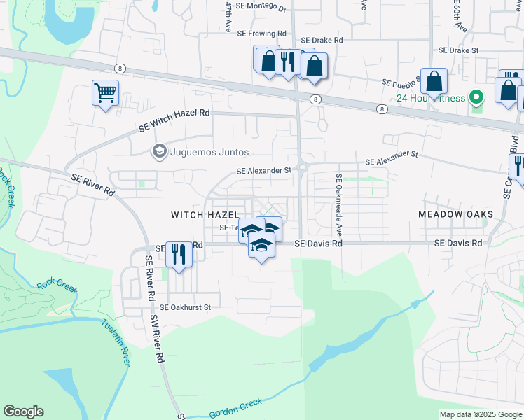 map of restaurants, bars, coffee shops, grocery stores, and more near 3418 Southeast Northwood Way in Hillsboro
