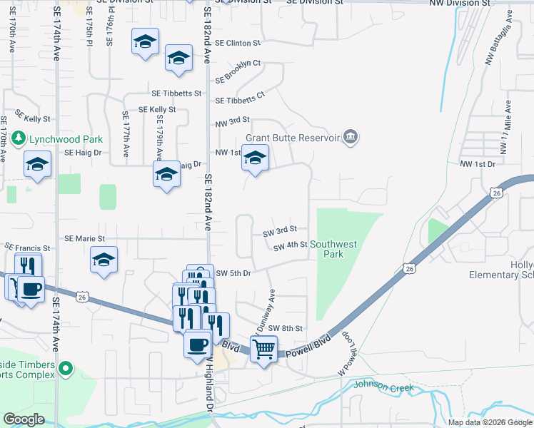 map of restaurants, bars, coffee shops, grocery stores, and more near 211 Southwest Phyllis Court in Gresham