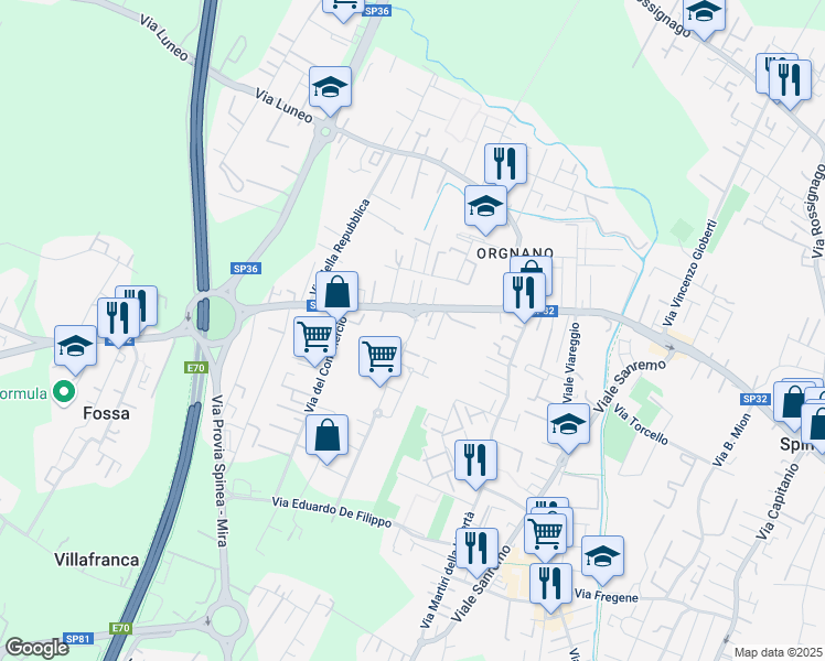 map of restaurants, bars, coffee shops, grocery stores, and more near 21 Via delle Industrie in Venice