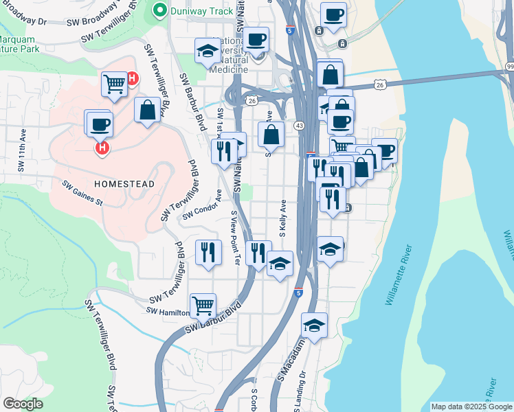 map of restaurants, bars, coffee shops, grocery stores, and more near in Portland