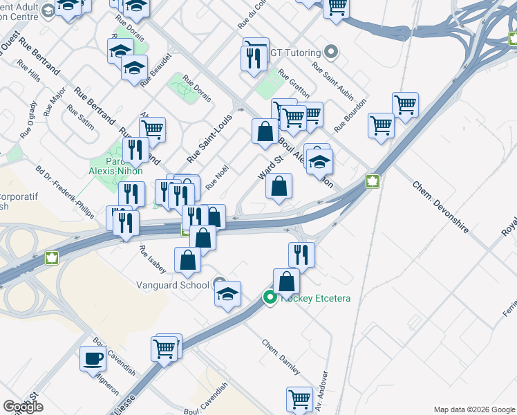 map of restaurants, bars, coffee shops, grocery stores, and more near in Montreal