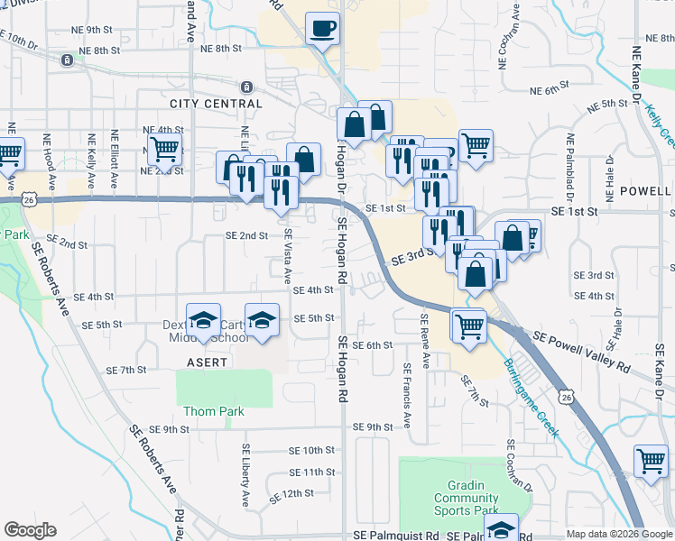 map of restaurants, bars, coffee shops, grocery stores, and more near 1780 Southeast 2nd Place in Gresham