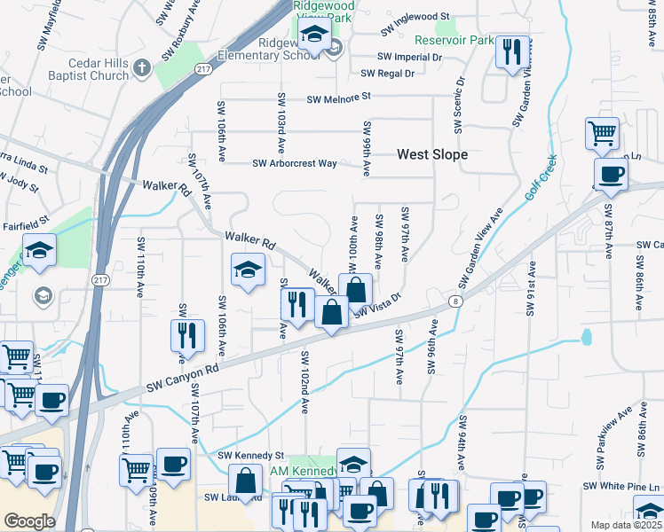 map of restaurants, bars, coffee shops, grocery stores, and more near 3392 Southwest Underwood Drive in Portland