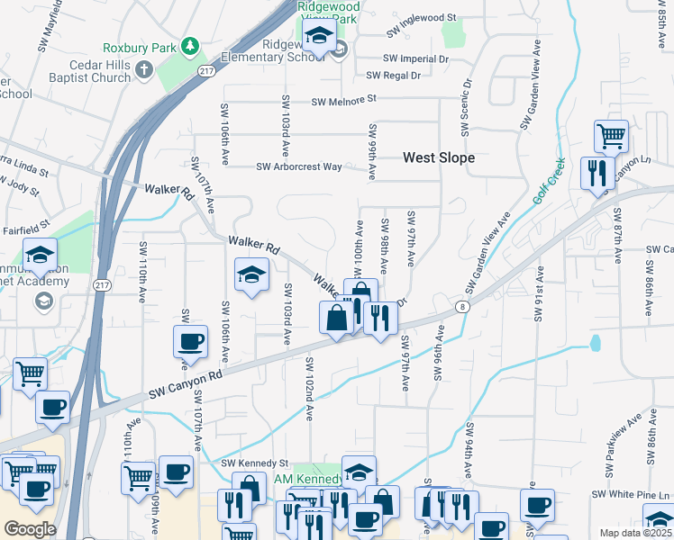 map of restaurants, bars, coffee shops, grocery stores, and more near 3392 Southwest Underwood Drive in Portland