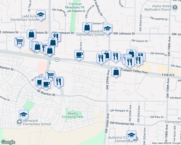 map of restaurants, bars, coffee shops, grocery stores, and more near 3319 Southeast Triumph Avenue in Hillsboro