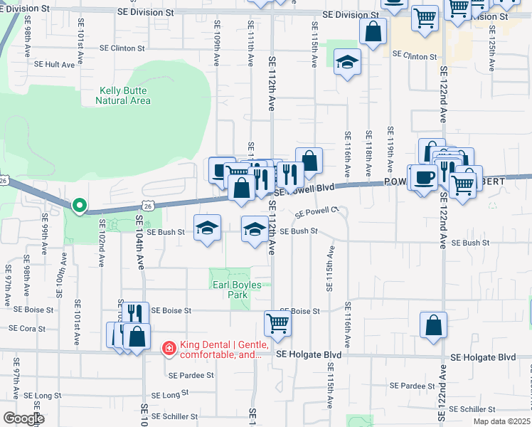 map of restaurants, bars, coffee shops, grocery stores, and more near 11149 Southeast Bush Street in Portland