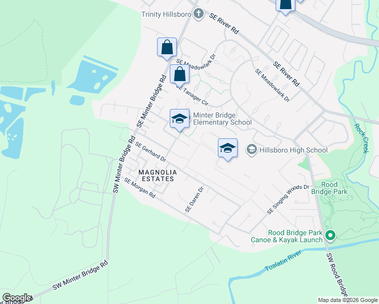 map of restaurants, bars, coffee shops, grocery stores, and more near 1874 Southeast Anthony Street in Hillsboro