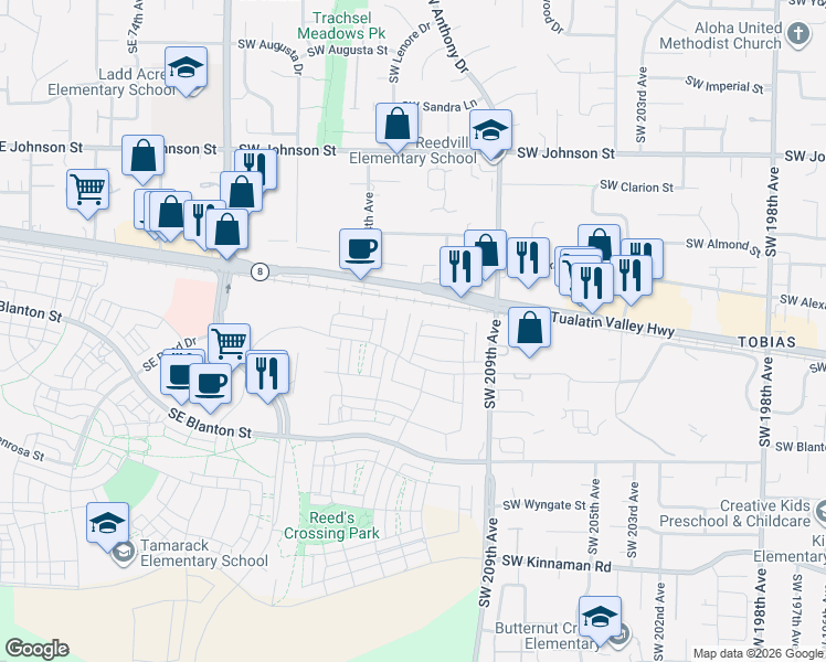 map of restaurants, bars, coffee shops, grocery stores, and more near 3319 Southeast Triumph Avenue in Hillsboro