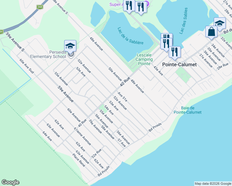 map of restaurants, bars, coffee shops, grocery stores, and more near 1025 Rue André Soucy in Pointe-Calumet