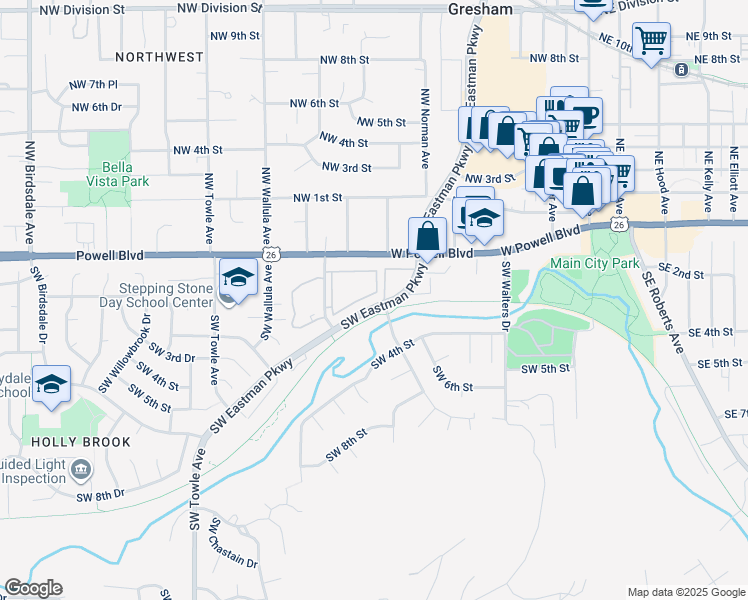 map of restaurants, bars, coffee shops, grocery stores, and more near 200 Southwest Florence Avenue in Gresham